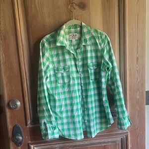 Old Navy Green and White Plaid Kids Button-Up Shirt